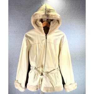 Vintage Wilsons Leather Jacket Women's Medium Champage Faux Fur Trim Hooded
